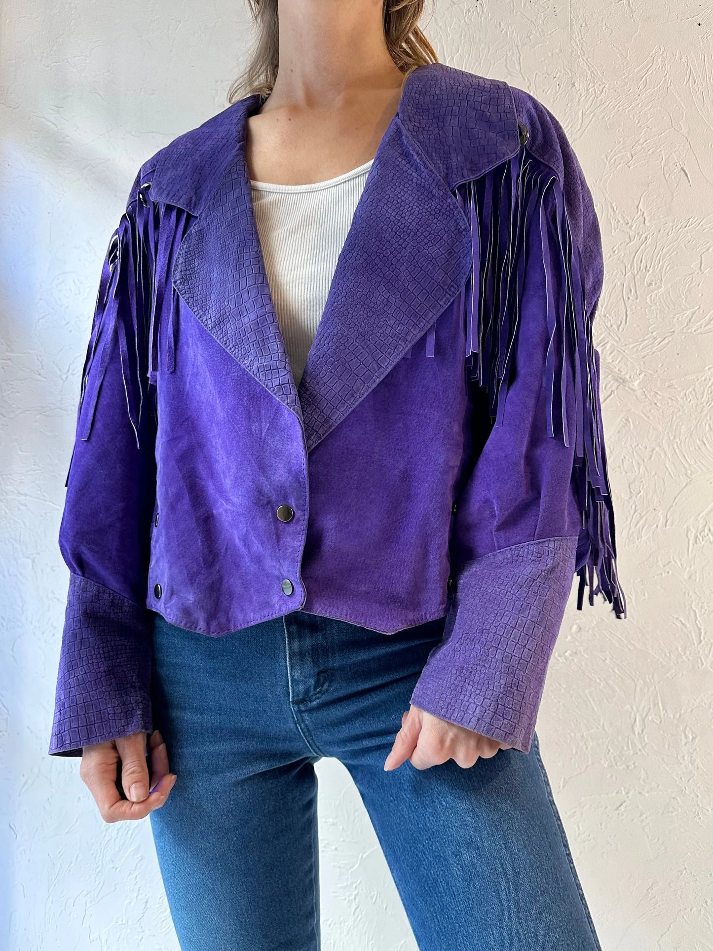 80s 'Smart Set' Purple Fringe Leather Jacket / Small