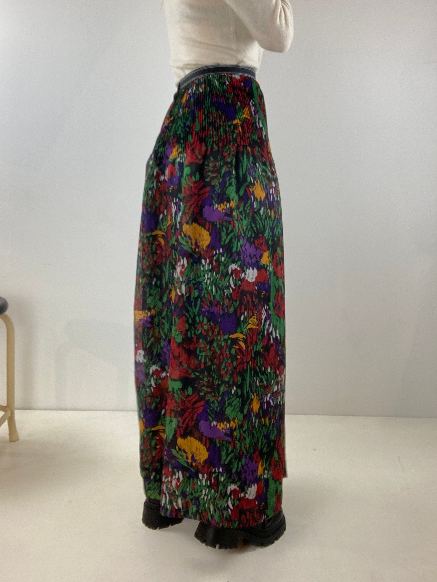 80s Flowy Floral Print Skirt / Vintage 80s Hippie Boho Full Hight Waisted Skirt / Small