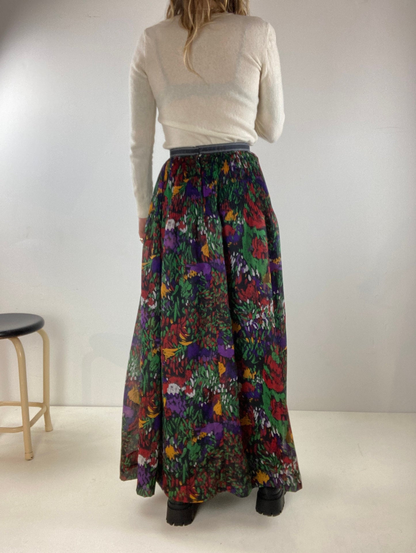 80s Flowy Floral Print Skirt / Vintage 80s Hippie Boho Full Hight Waisted Skirt / Small