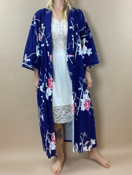 90s Japanese Cotton Kimono Robe / Up to Large