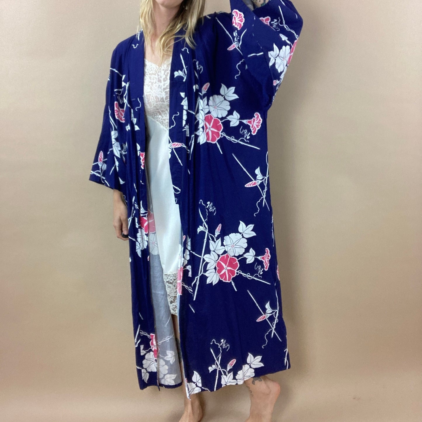 90s Japanese Cotton Kimono Robe / Up to Large