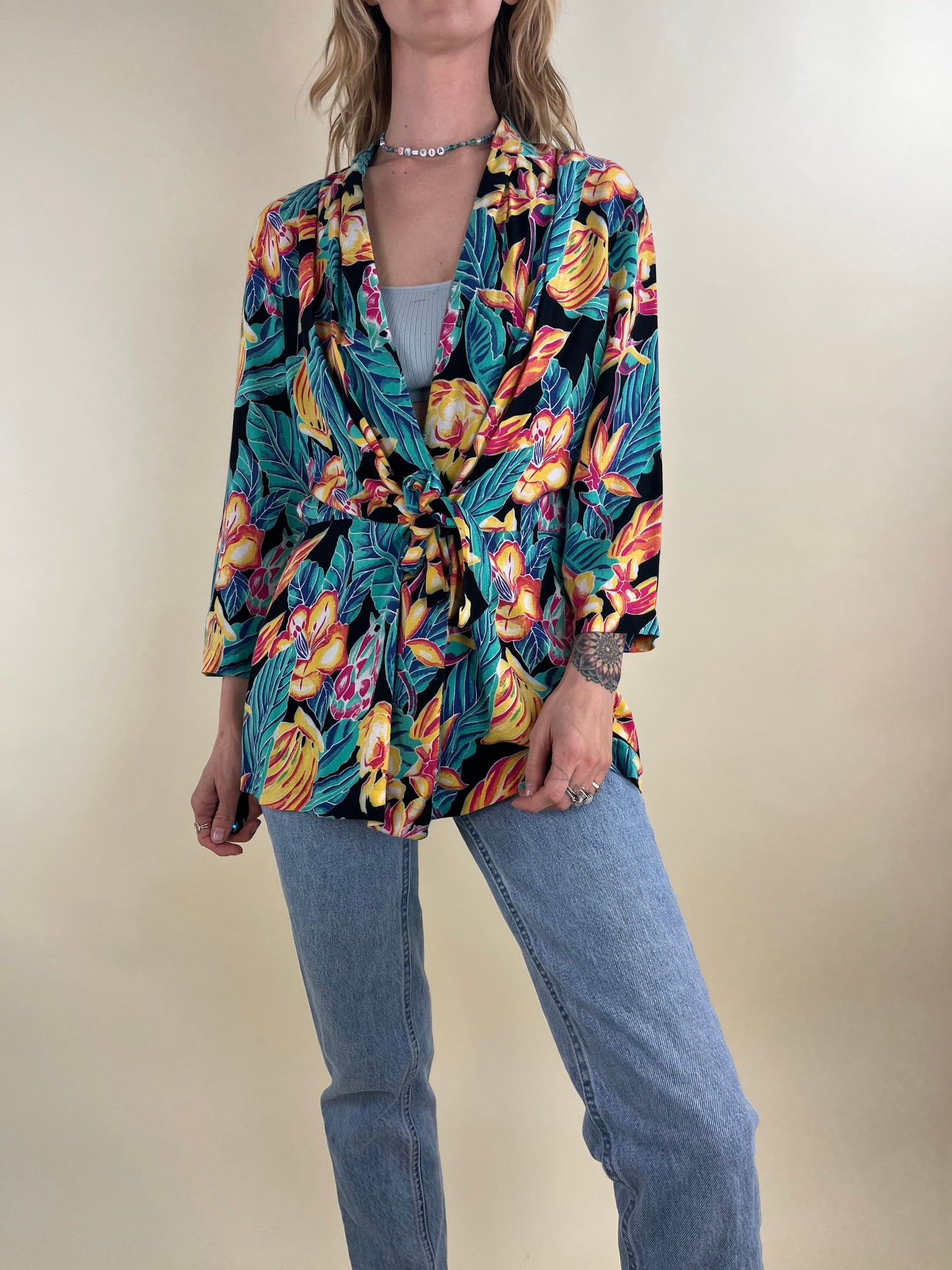 90s Rayon Floral Print Top / Made in USA / Medium