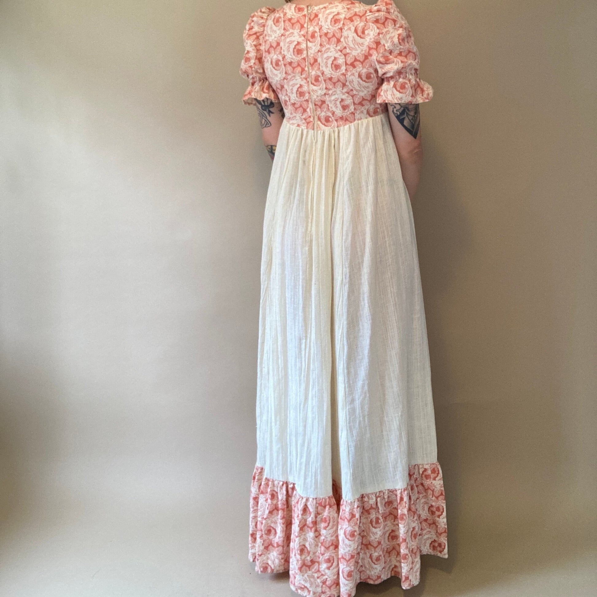 1960s Handmade Linen Peasant Dress / Hippie Maxi Dress / Small