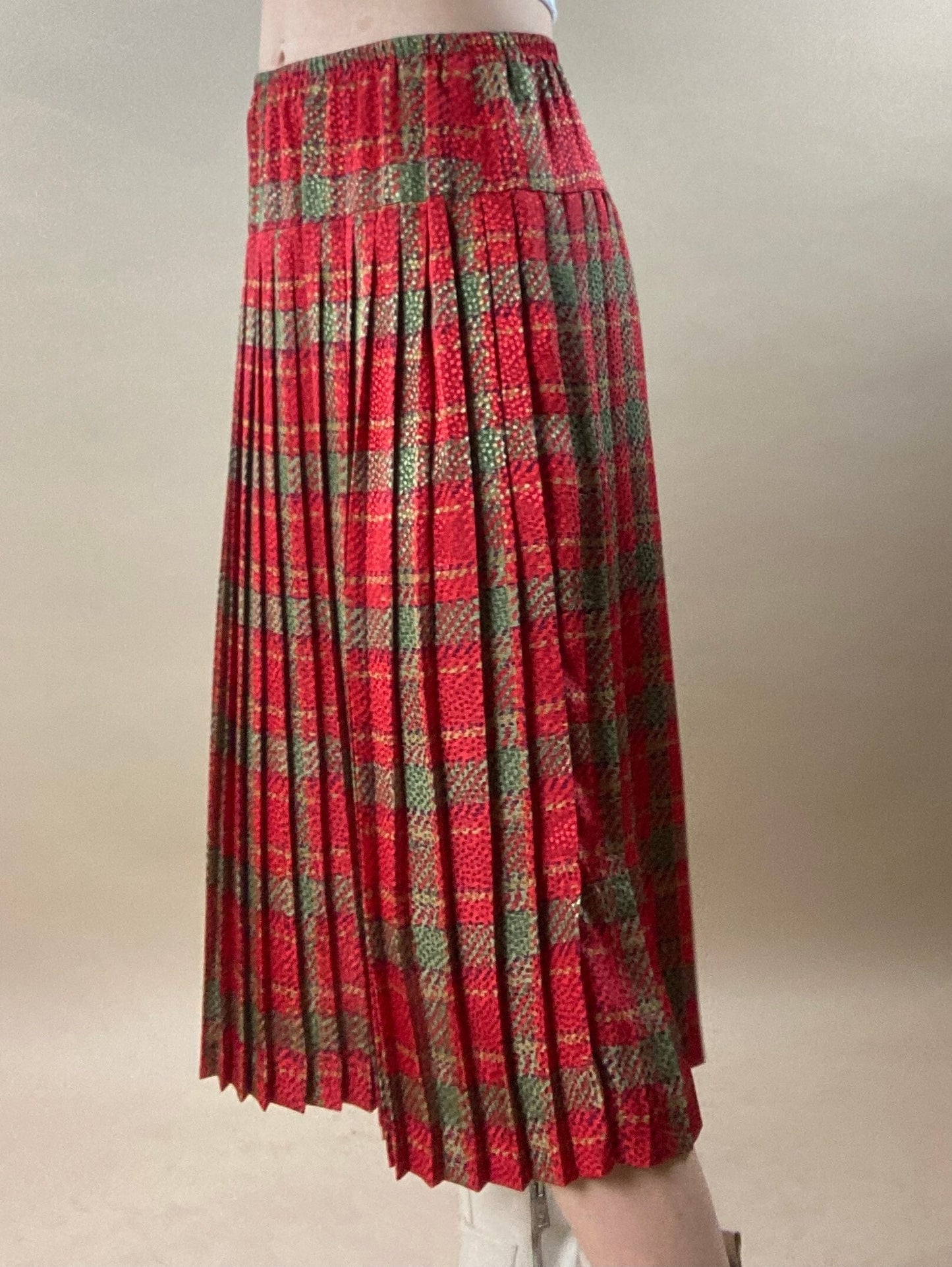 70s Red Pleated Silky Maxi Skirt / Womens Vintage / Small - Medium