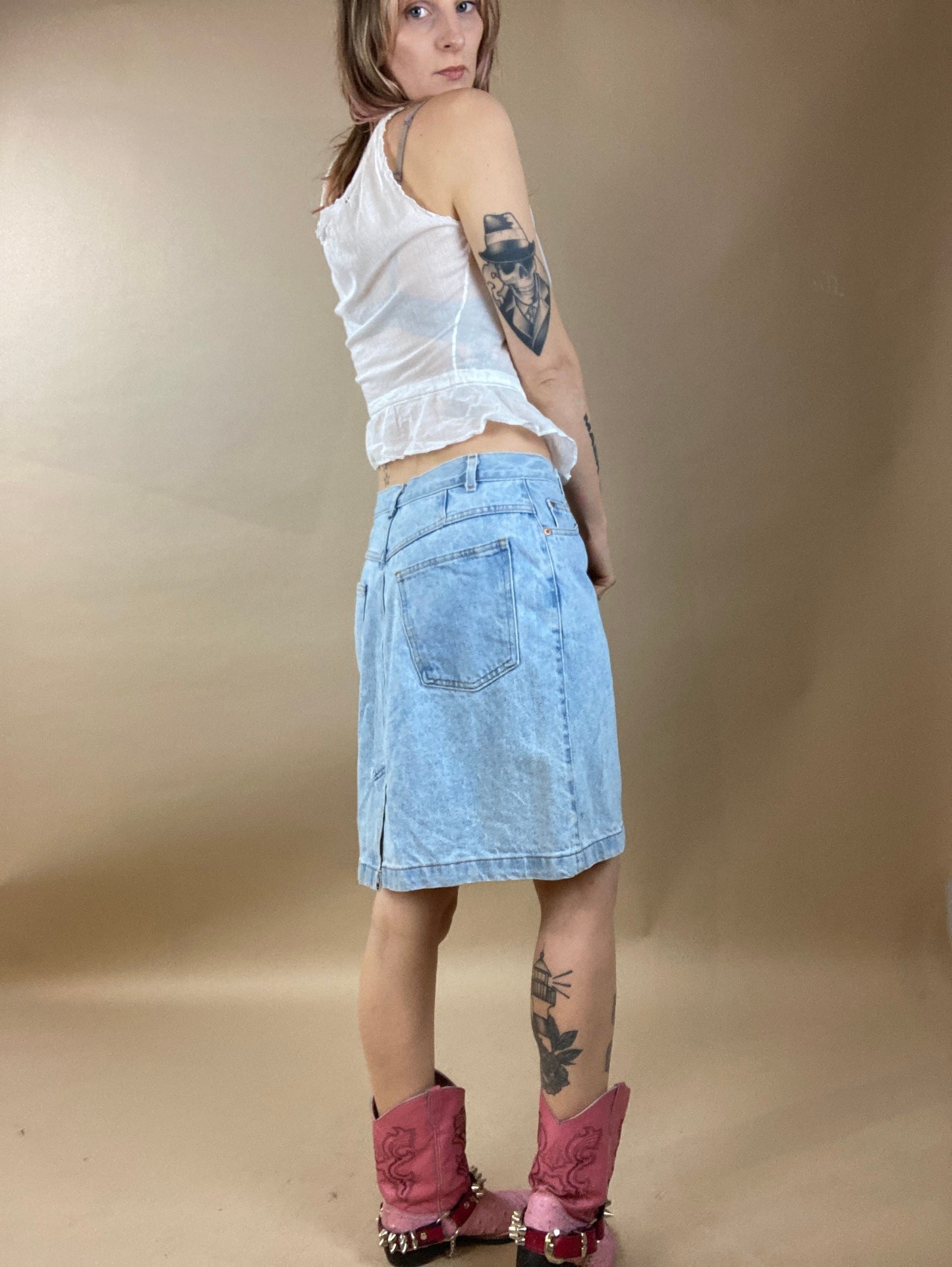 90s Gap Denim Skirt / Light Wash Vintage Western Jean Skirt / Medium