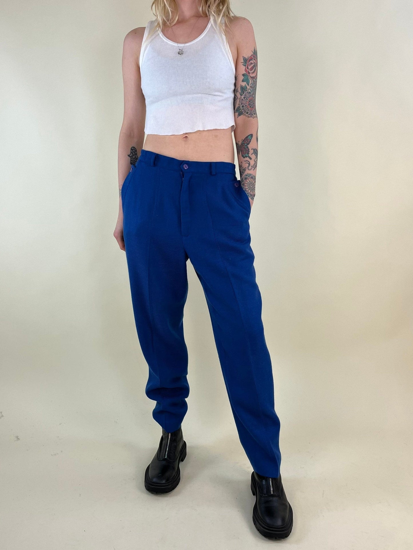 90s Blue Wool Blend Trousers / 28" Medium