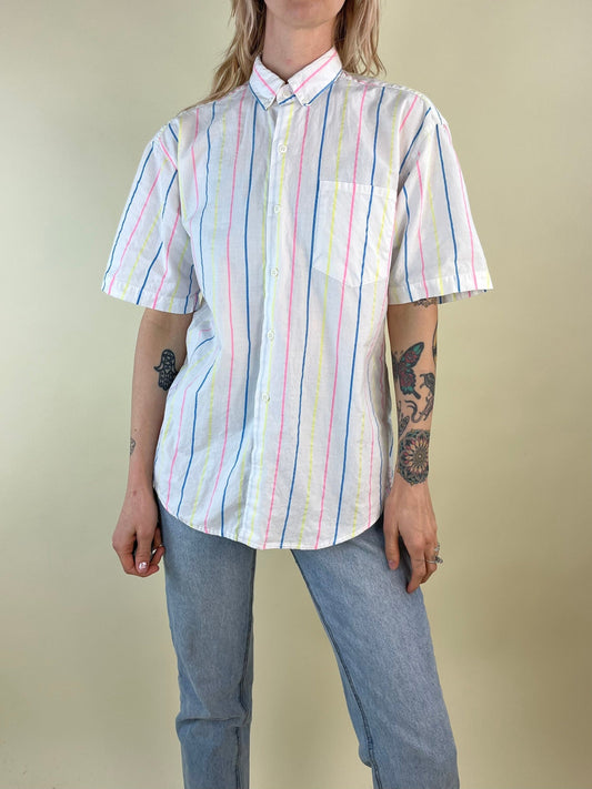 90s Striped Button Down Shirt / Medium