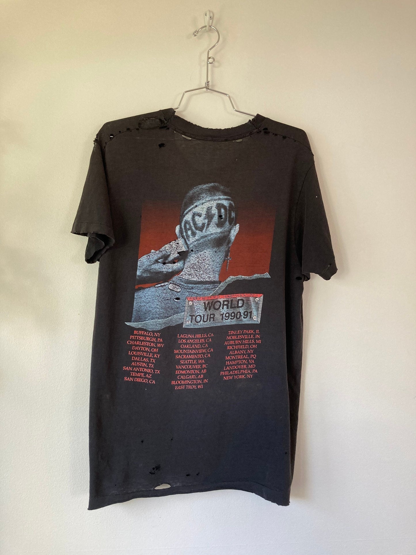 1990-1991 ACDC Tour T shirt / Back In Black Thrashed Paper thin / Authentic 90s Band Tee / Large