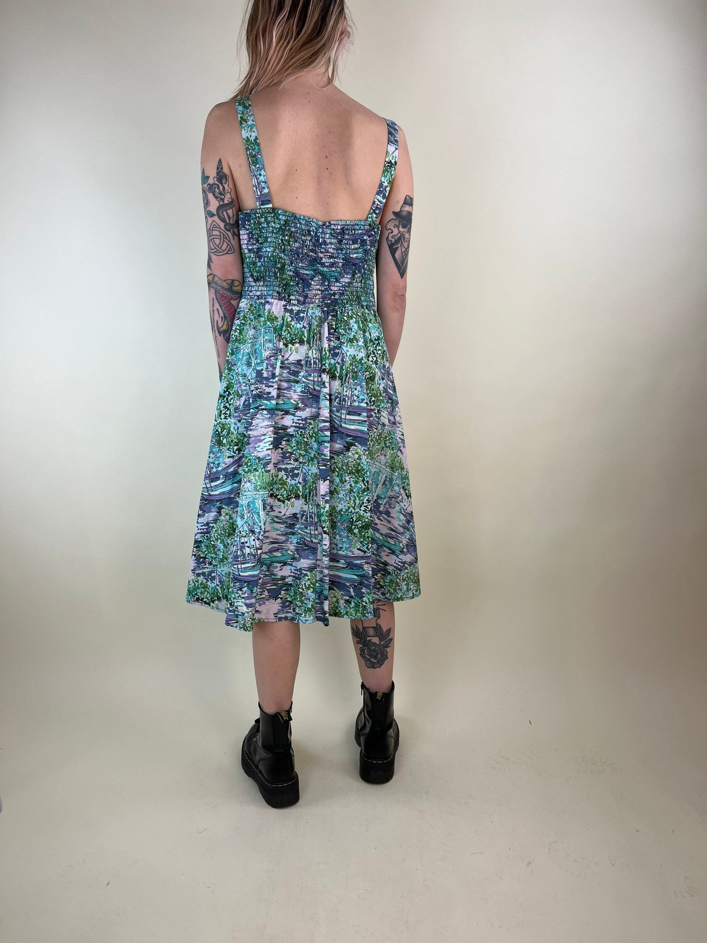 80s Water Color A Line Pin Up Dress / Medium