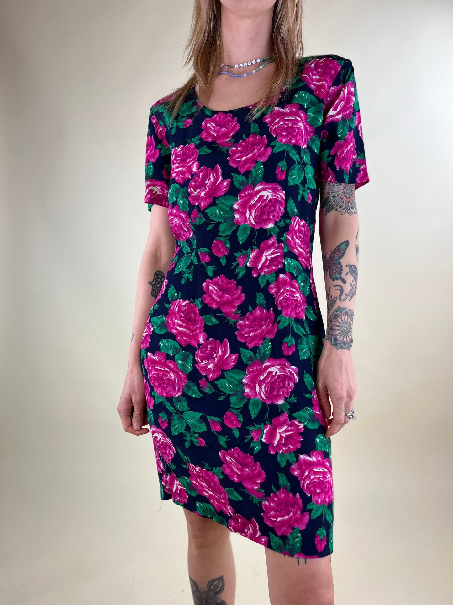 90s Floral Print Rayon Mini Dress / Medium