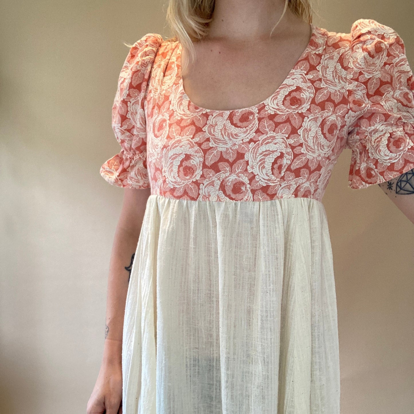 1960s Handmade Linen Peasant Dress / Hippie Maxi Dress / Small
