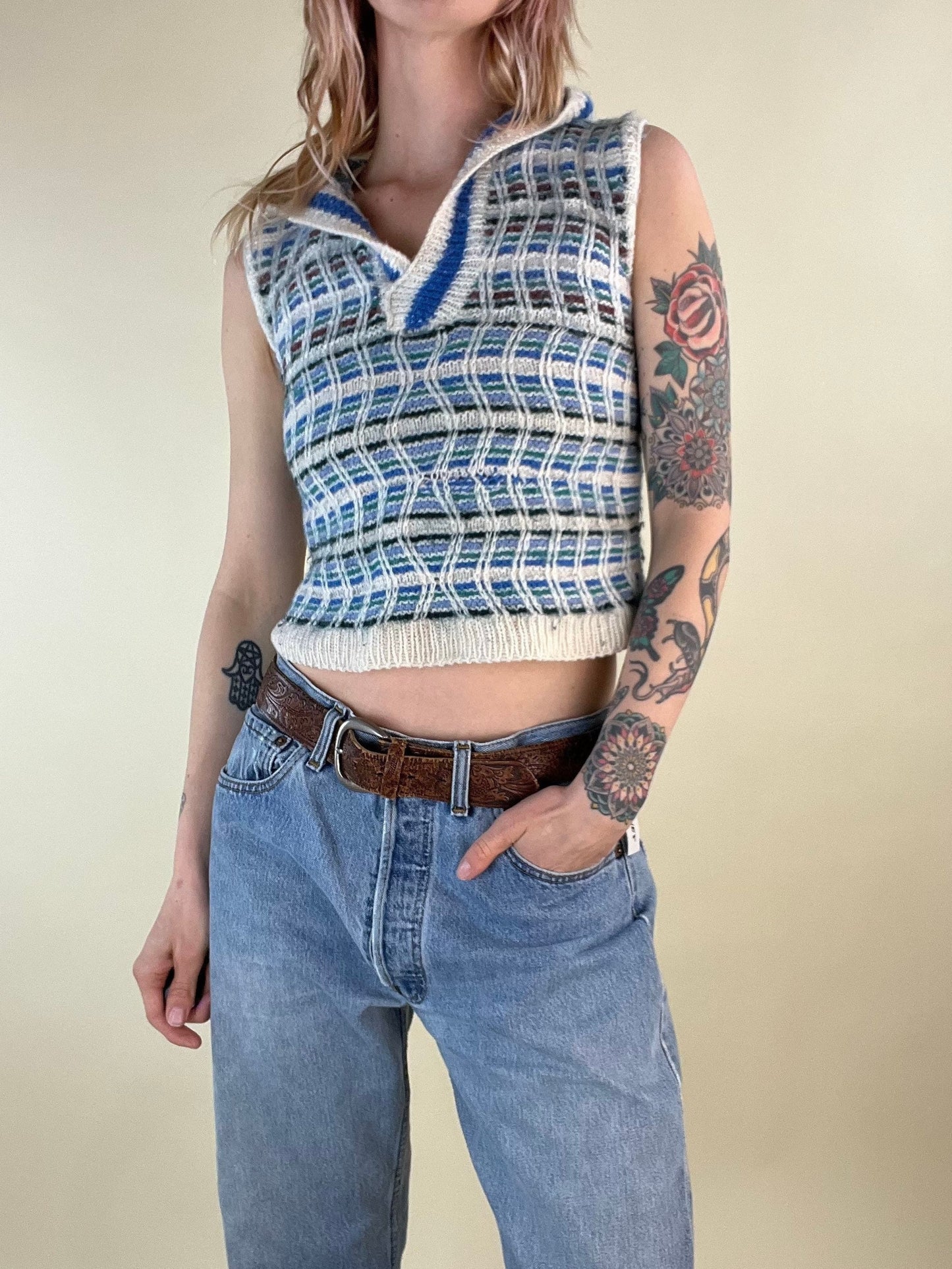 70s Knit Hooded Vest / XS
