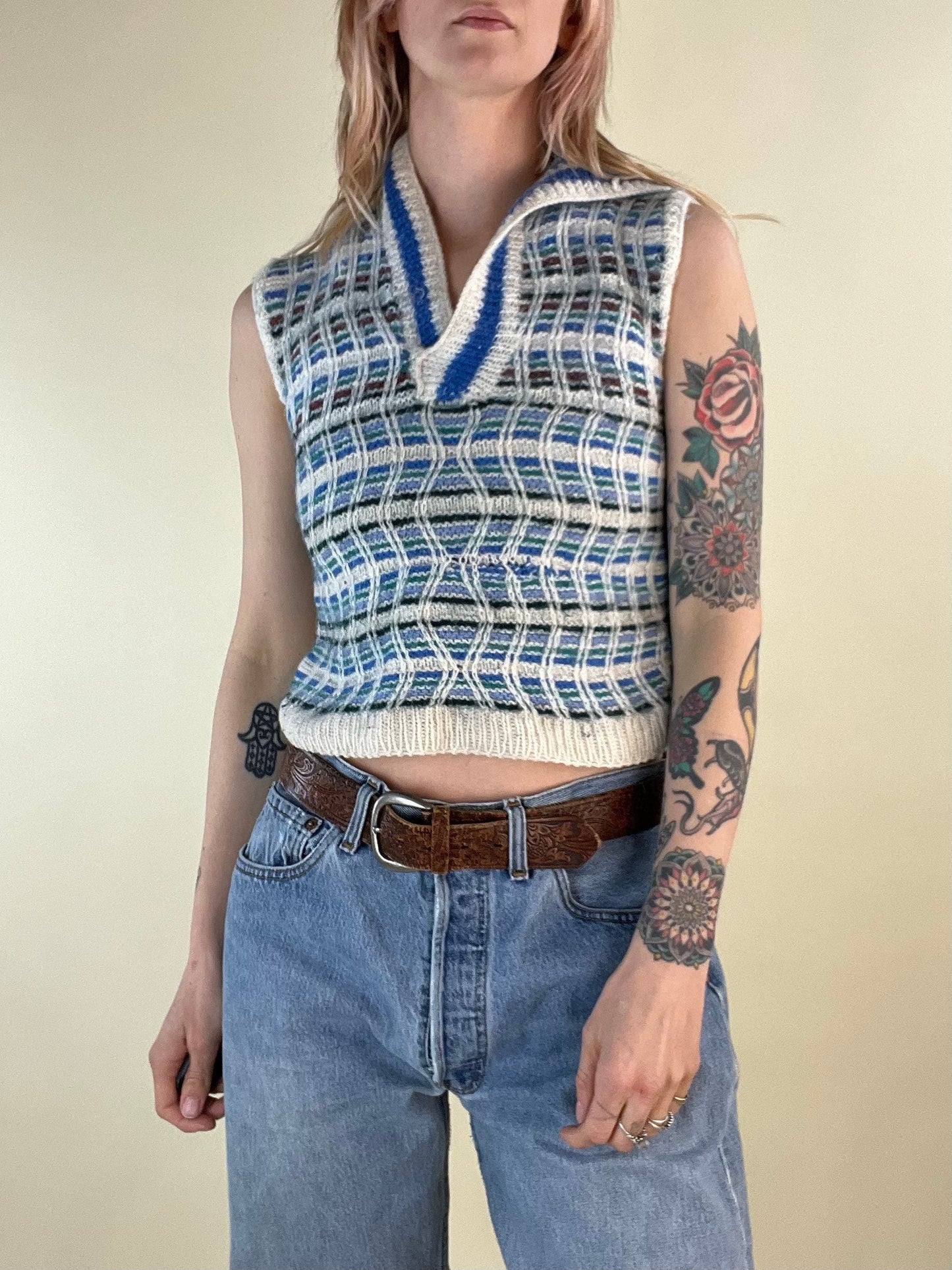 70s Knit Hooded Vest / XS