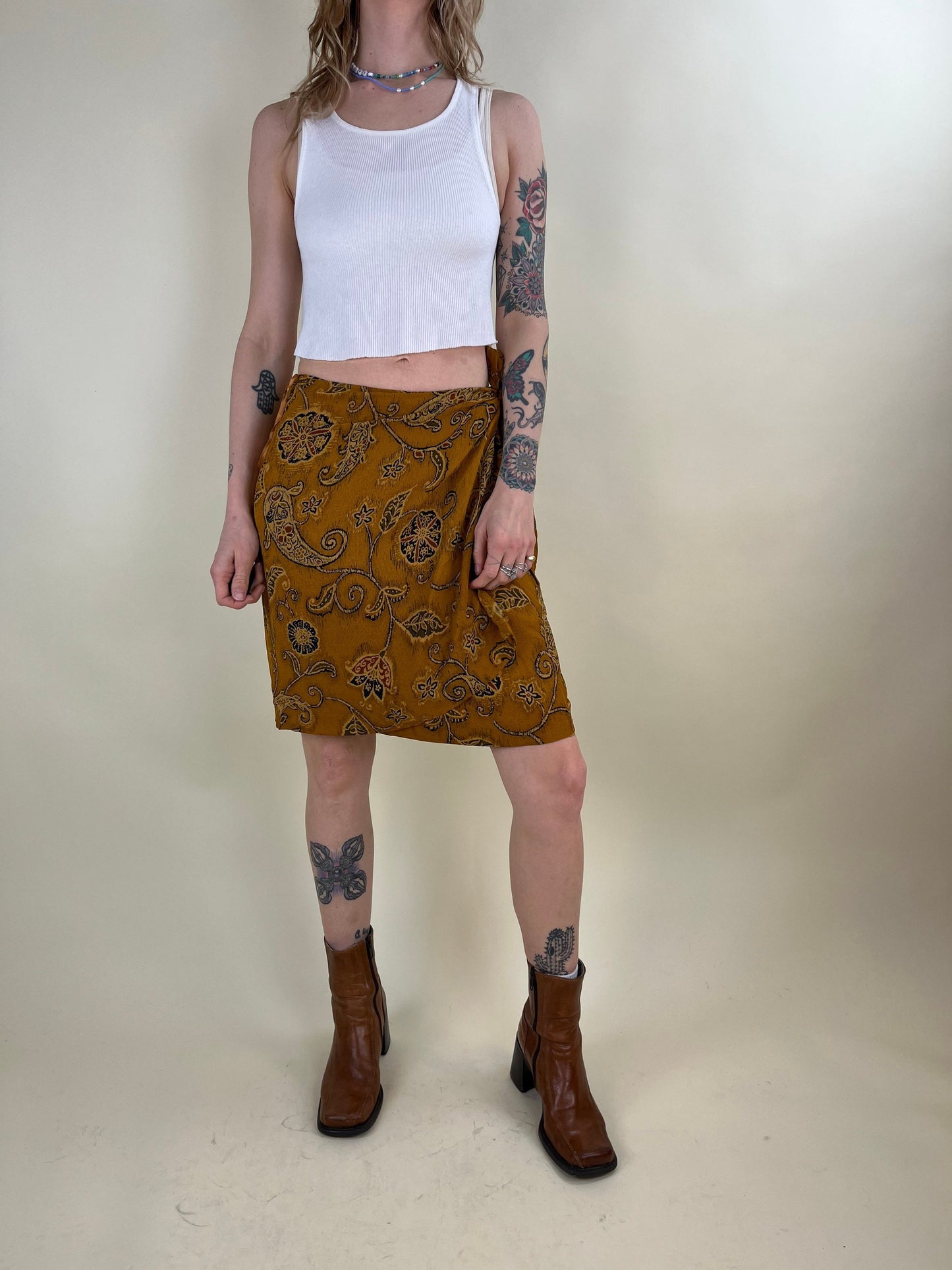 90s Jones New York Silk Wrap Skirt / Medium