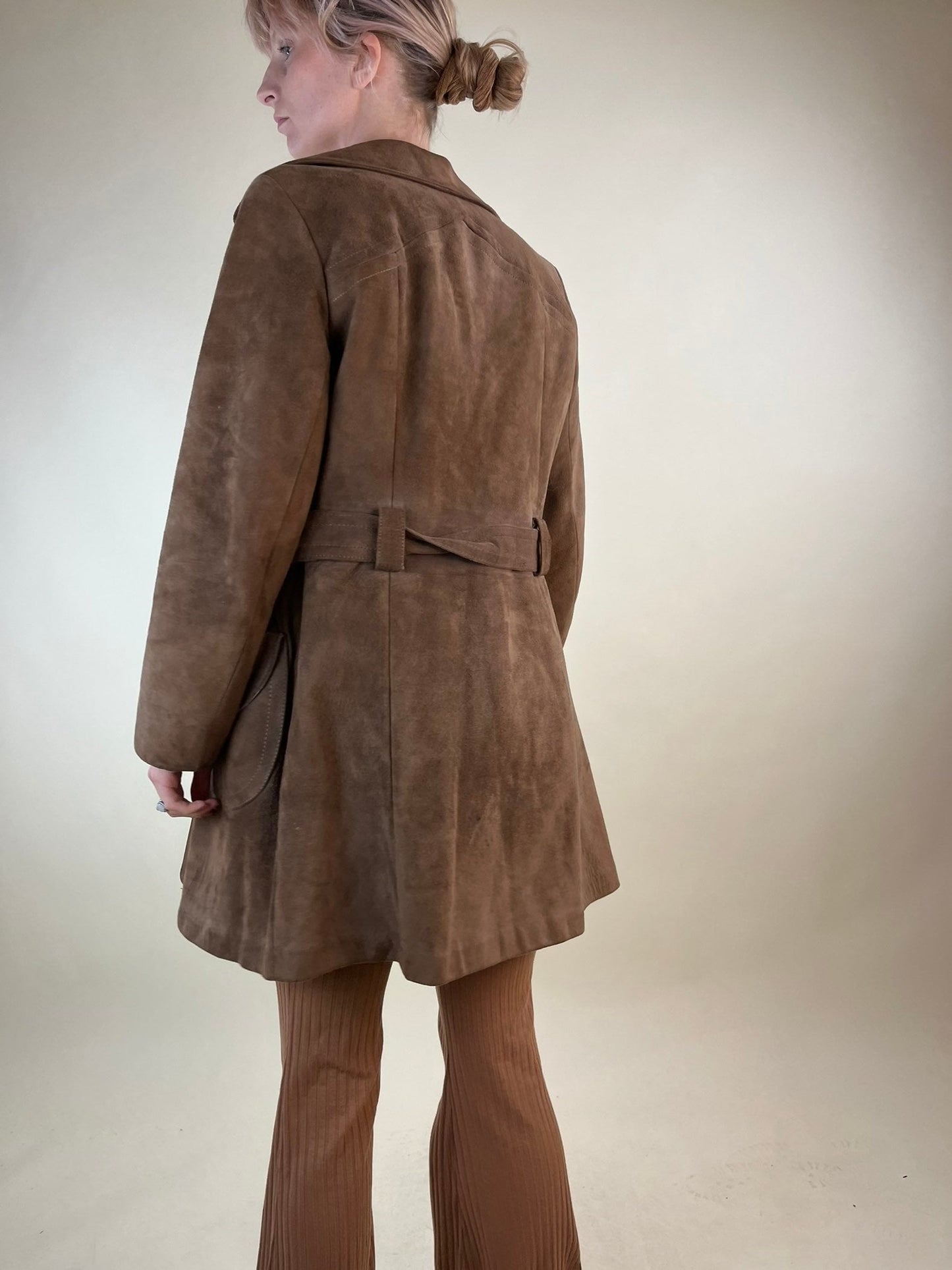 70s Brown Soft Suede Leather Jacket / Vintage Half Trench / Small