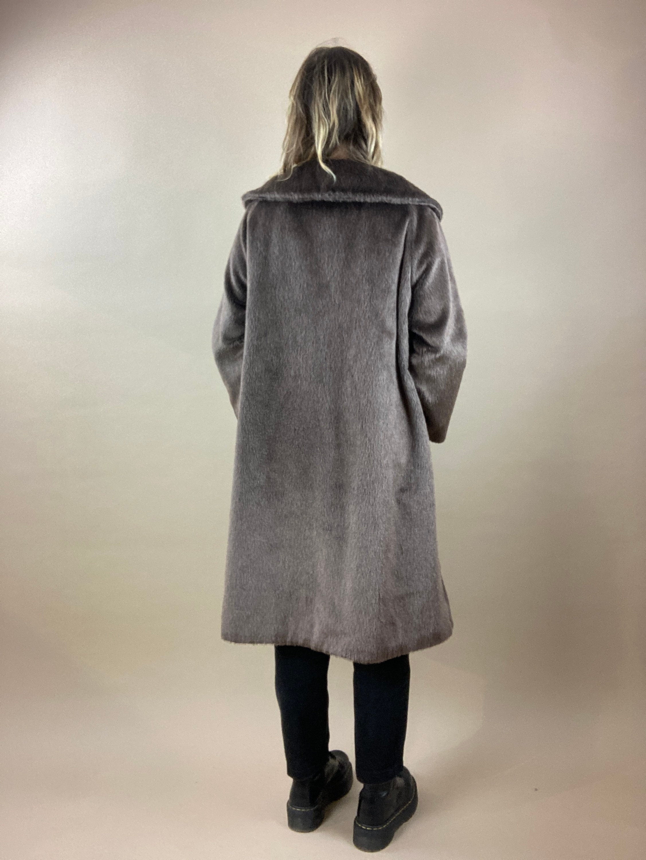 80s Brown Faux Fur Extra Long Coat / Womens Vintage Winter Coat