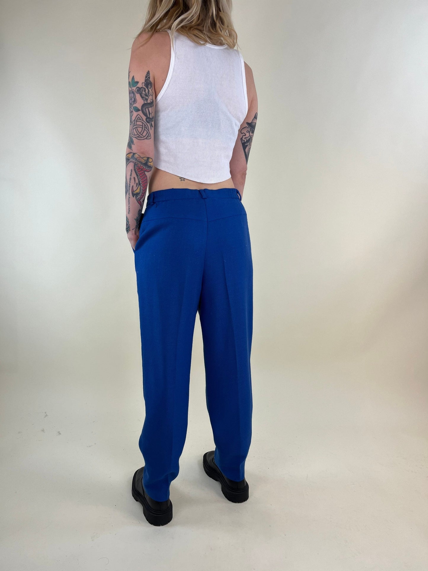 90s Blue Wool Blend Trousers / 28" Medium