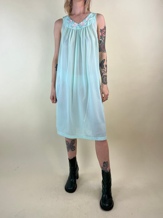 90s Green Sheer Night Dress / Medium