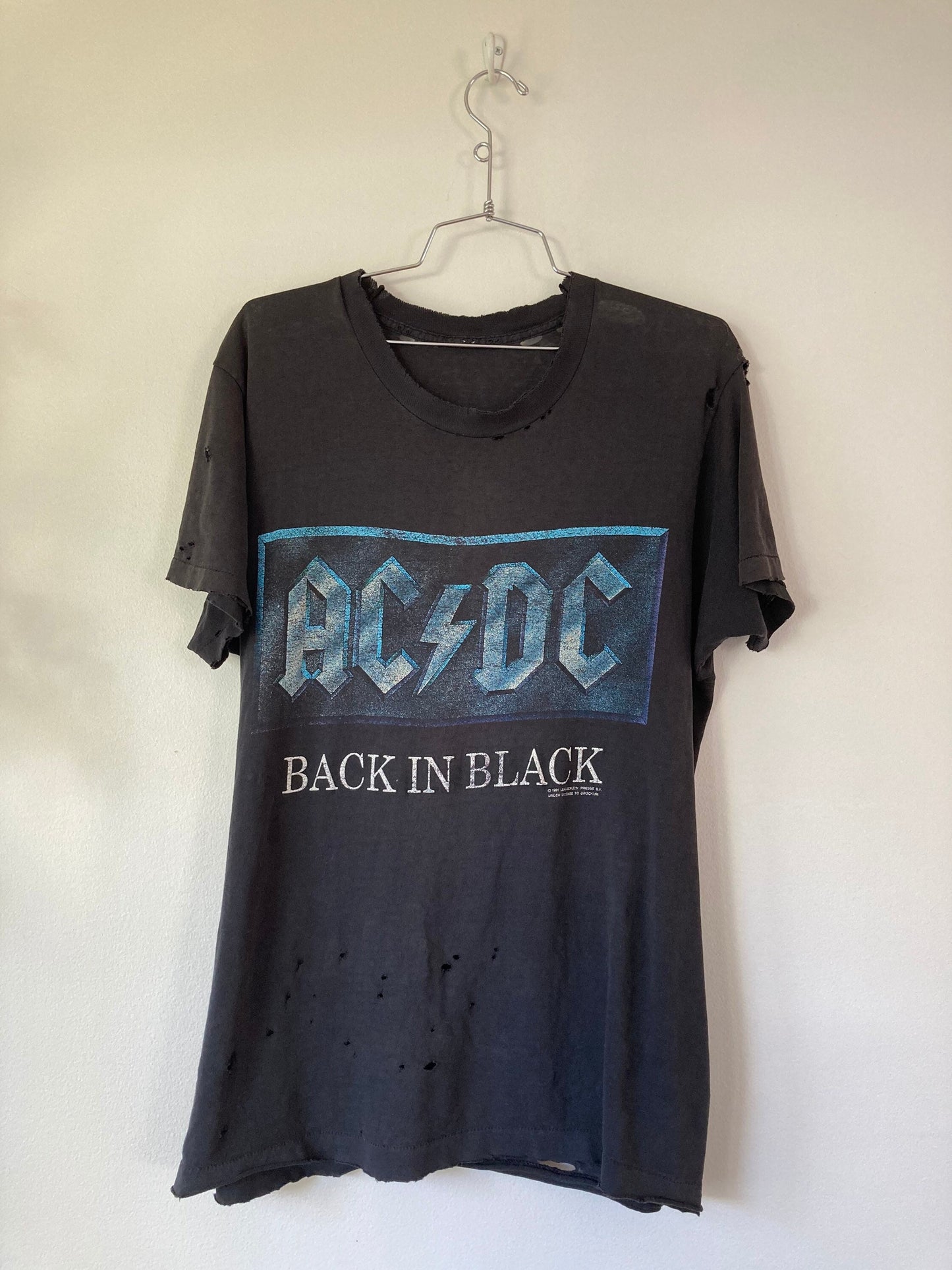 1990-1991 ACDC Tour T shirt / Back In Black Thrashed Paper thin / Authentic 90s Band Tee / Large