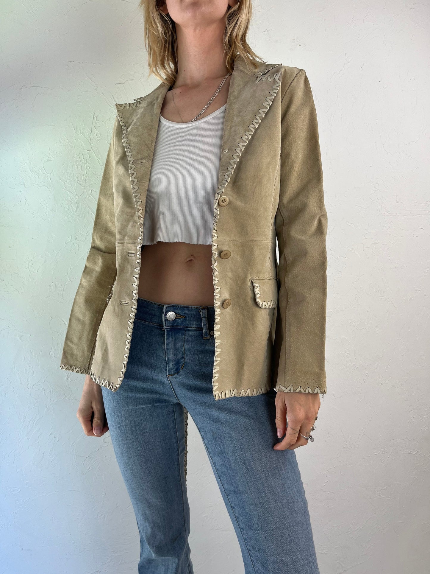 Y2K Wet Seal Beige Suede Leather Jacket / Small
