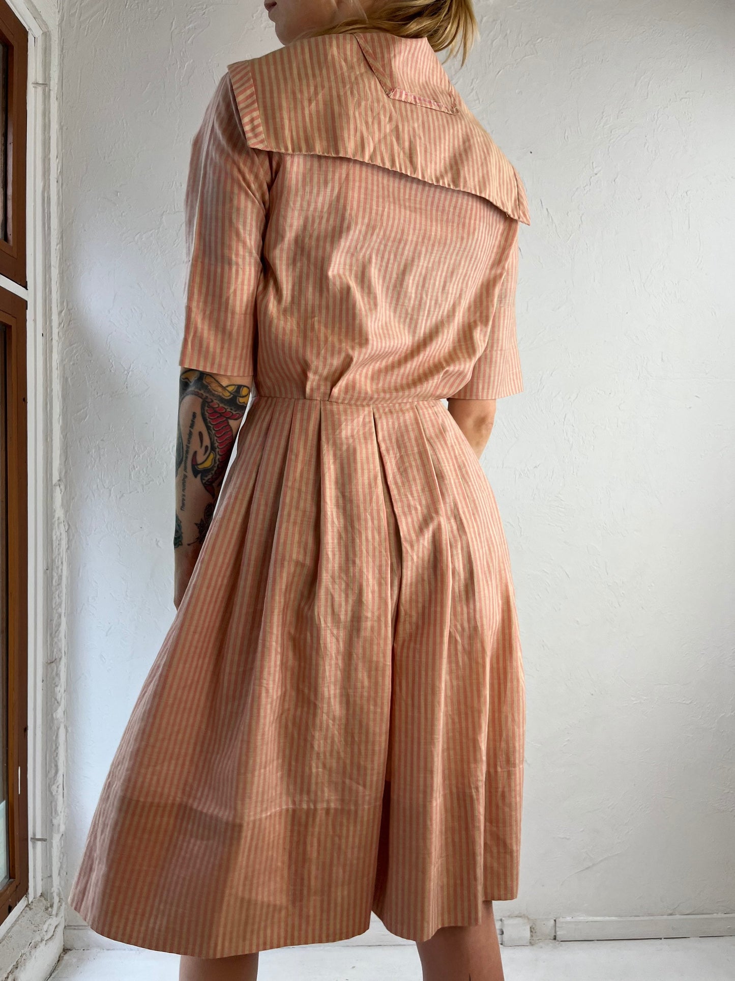 80s Pink Striped Handmade Sailor Dress / Small