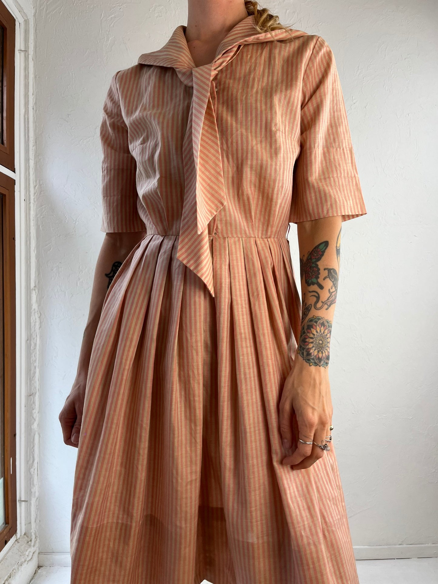 80s Pink Striped Handmade Sailor Dress / Small