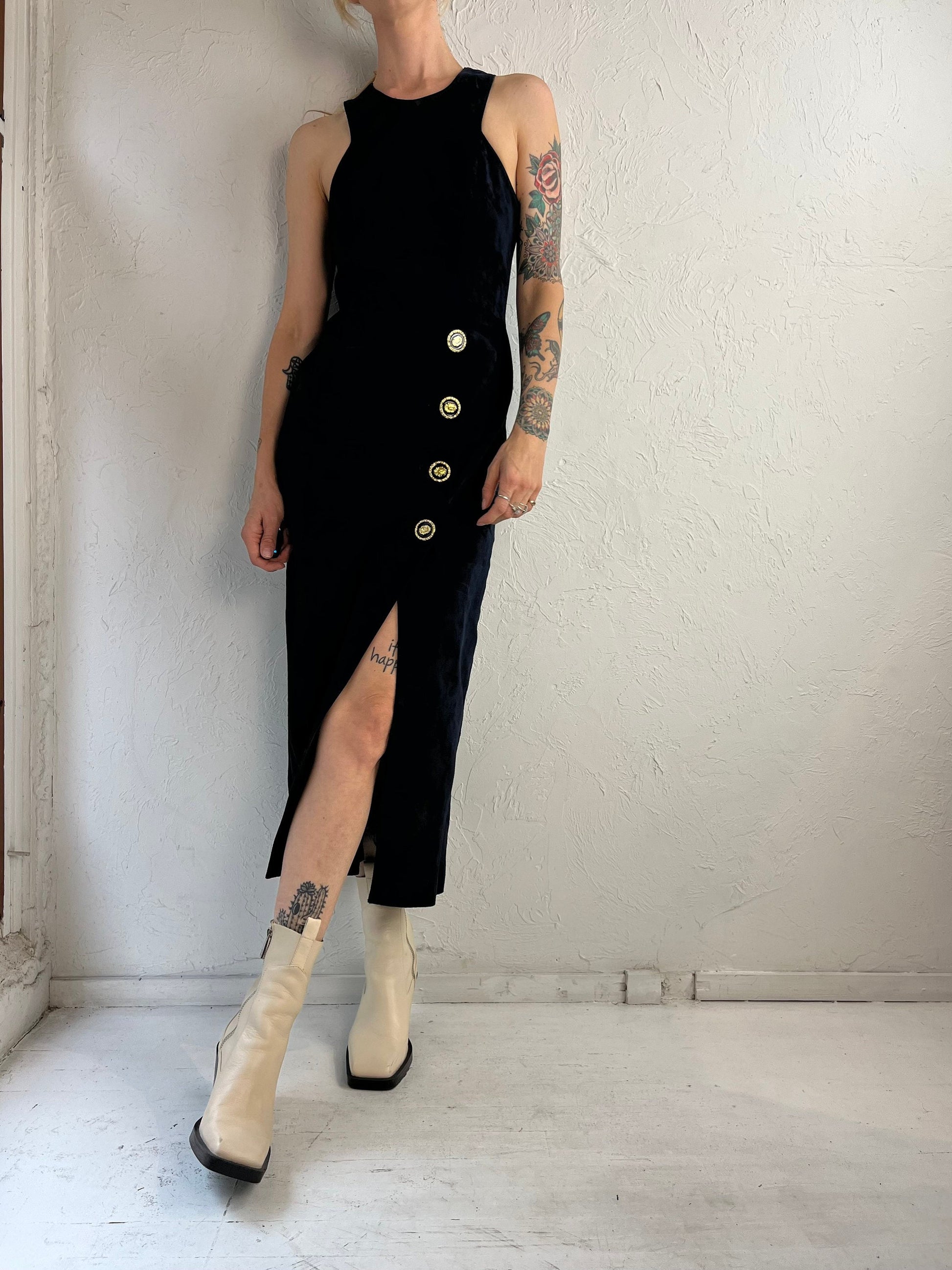 danier leather dress Vintage Danier Leather Blue Suede Crochet Detail Bodycon Midi Dress 8