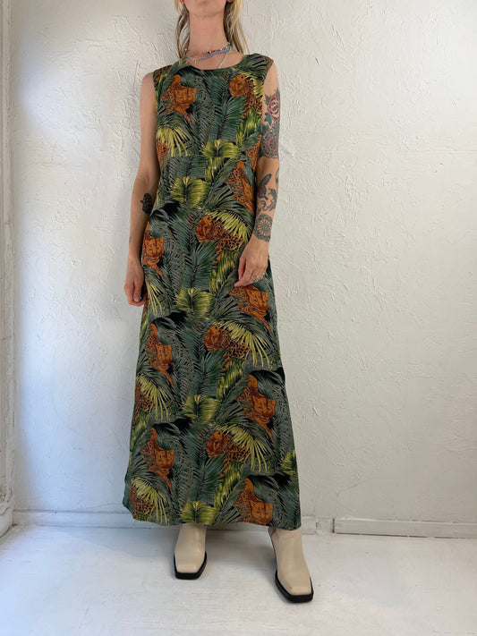 90s 'Jessica' Animal Print Rayon Dress / Large - XL