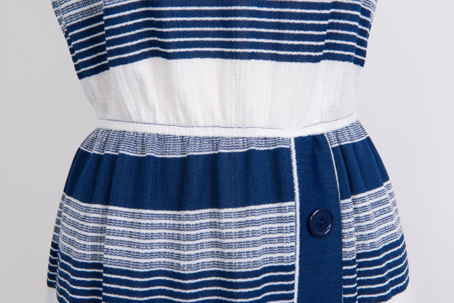 Vintage 70s Blue and White Striped hippie summer Sailor Dress- 1970s minimalist striped sailor day dress