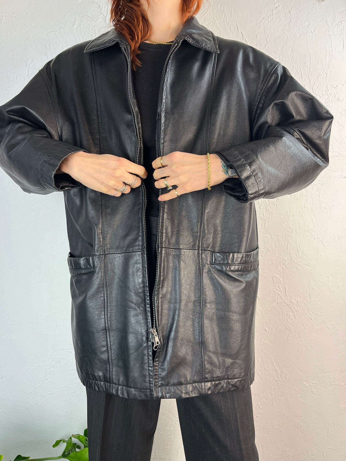 90s ‘Danier’ Black Padded Zip Up Leather Jacket