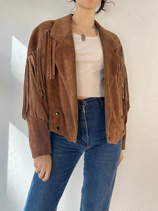 90s Brown Suede Leather Fringe Jacket / Medium