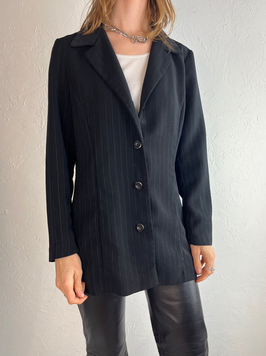 90s 'Jessica' Black Pinstripe Blazer Jacket / Medium