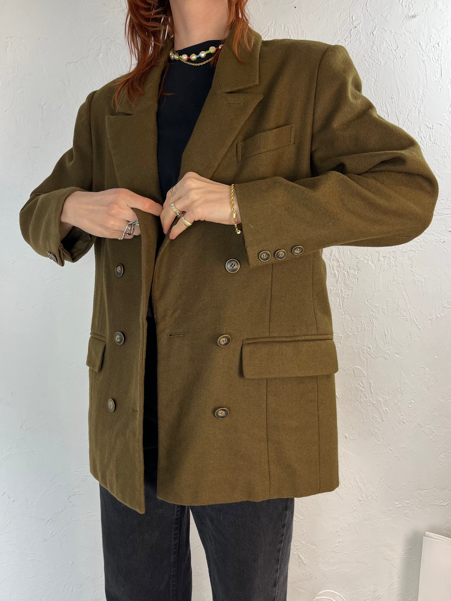 90s 'Best' Green Double Breasted Blazer Jacket / Medium