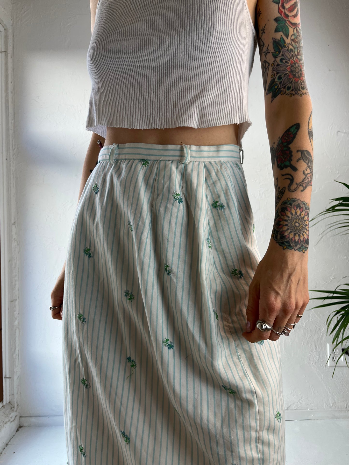 80s 'Evan Picone' White Pinstripe Pencil Skirt / Union Made / Small