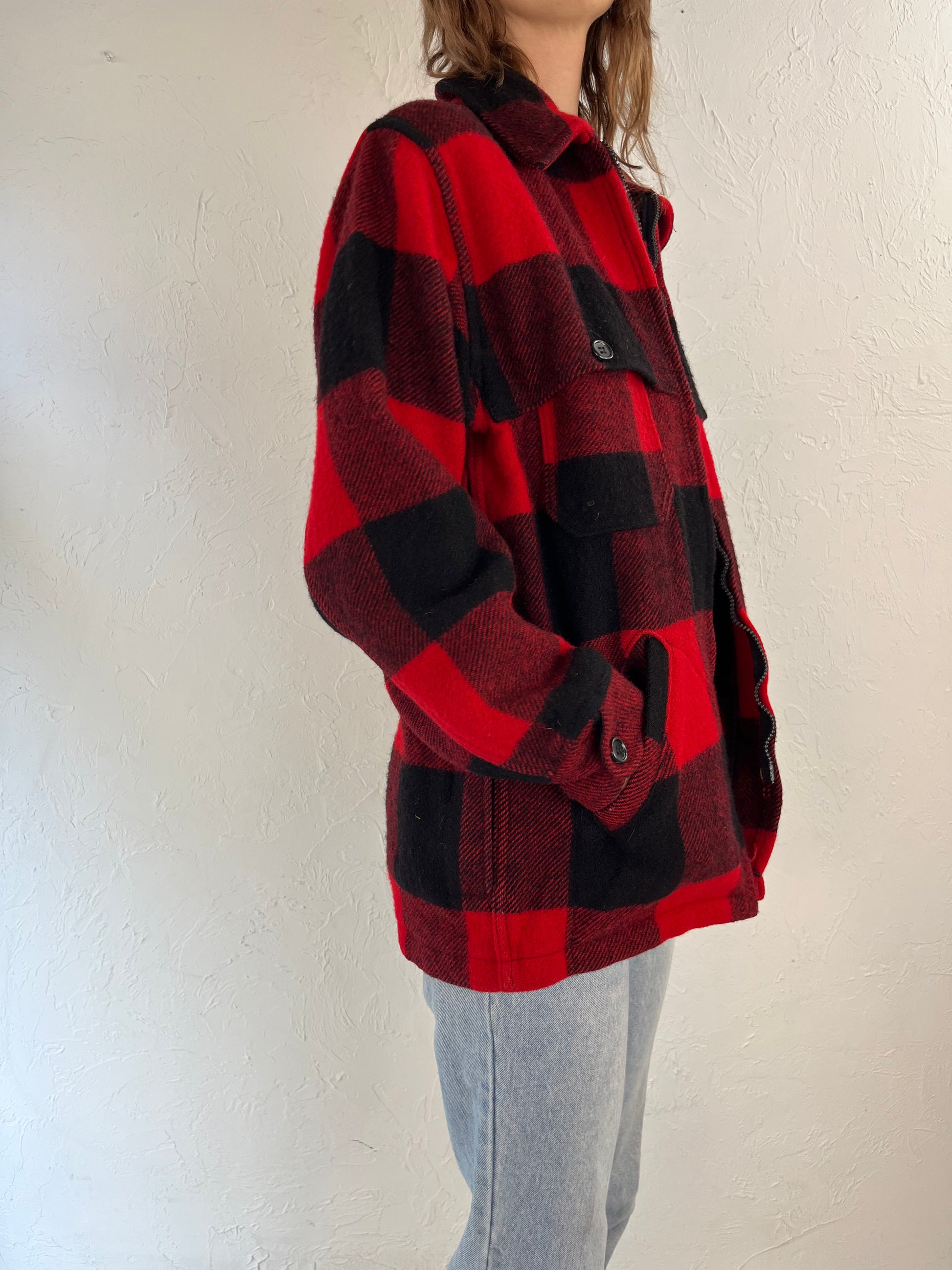 90s Woolrich Red Plaid Wool Nylon Jacket Small Medium