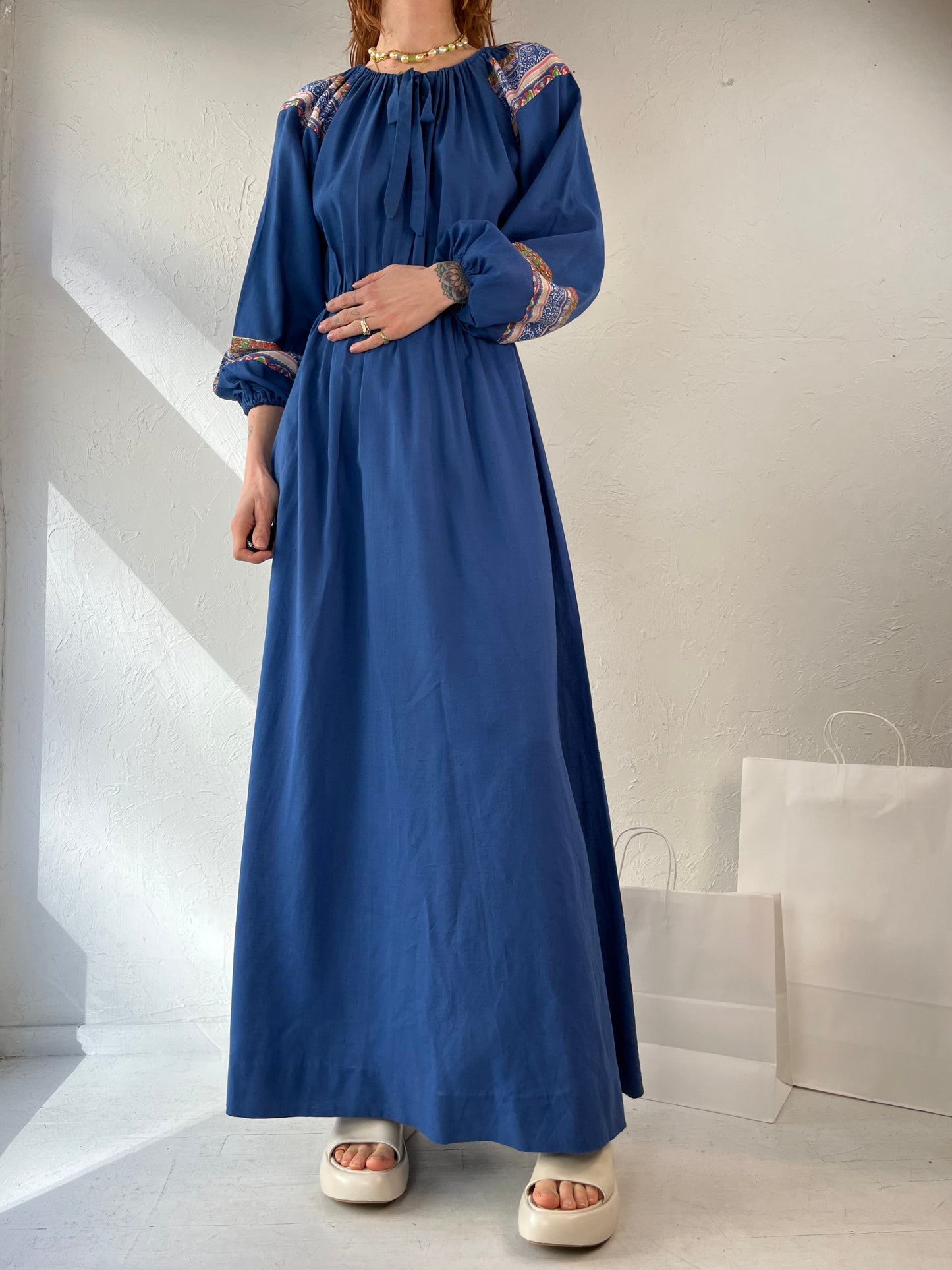 70s 80s 'French Fact' Blue Hippie Dress / Medium – Wildhoneygoods