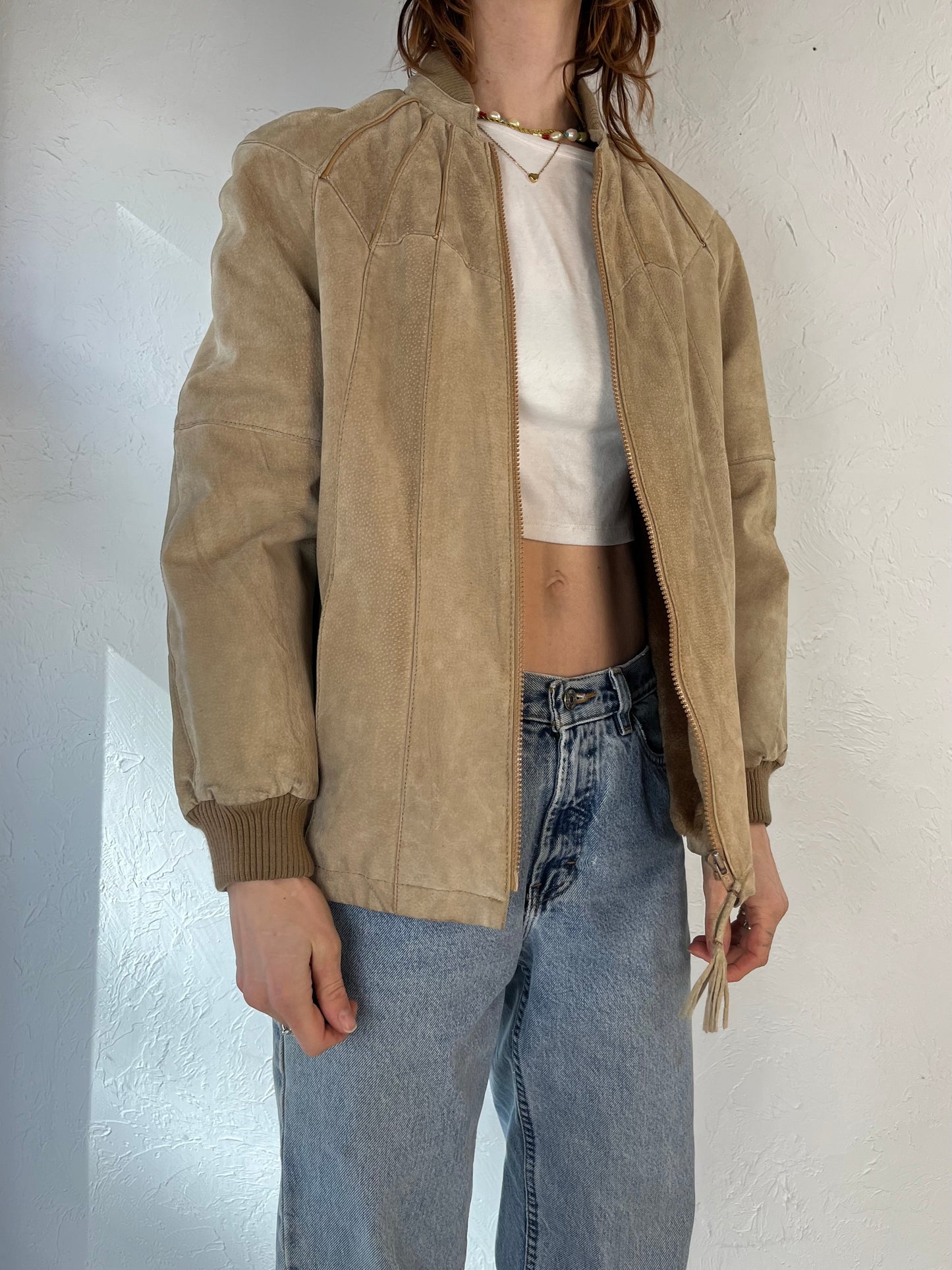 80s 'Karizma' Beige Suede Leather Jacket / Medium