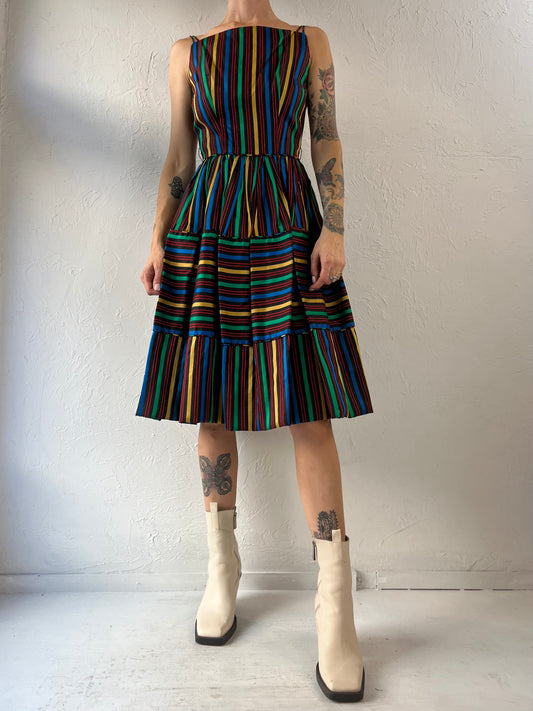 50s 60s 'Maggi Stover' Rainbow Striped Sleeveless A Line Dress / XS - Small
