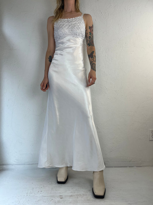 90s 'Roberta' White Backless Formal Gown Dress / Small