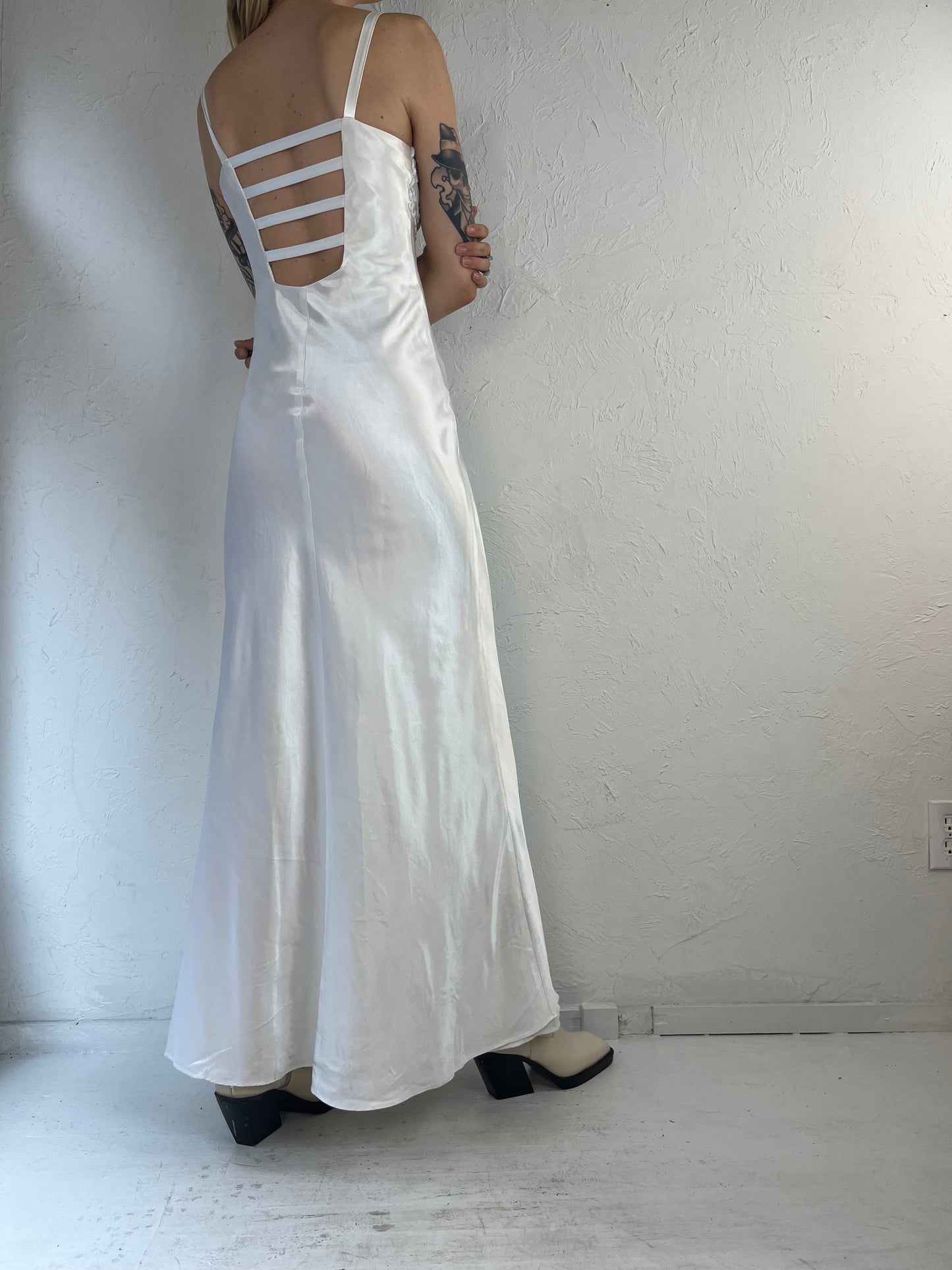 90s 'Roberta' White Backless Formal Gown Dress / Small
