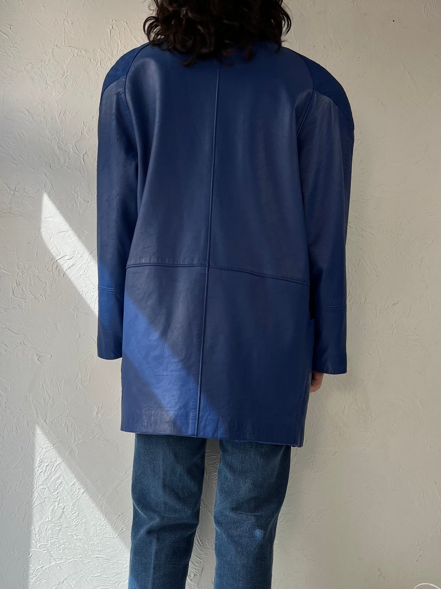 80s 90s 'Rae Cenes' Electric Blue Leather Jacket / Medium