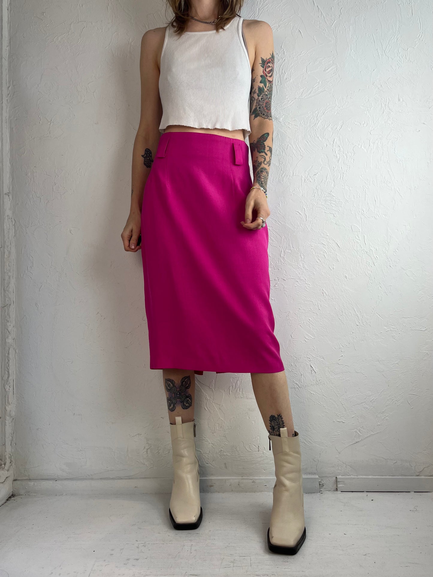 90s 'Louben' Pink Midi Skirt / Small