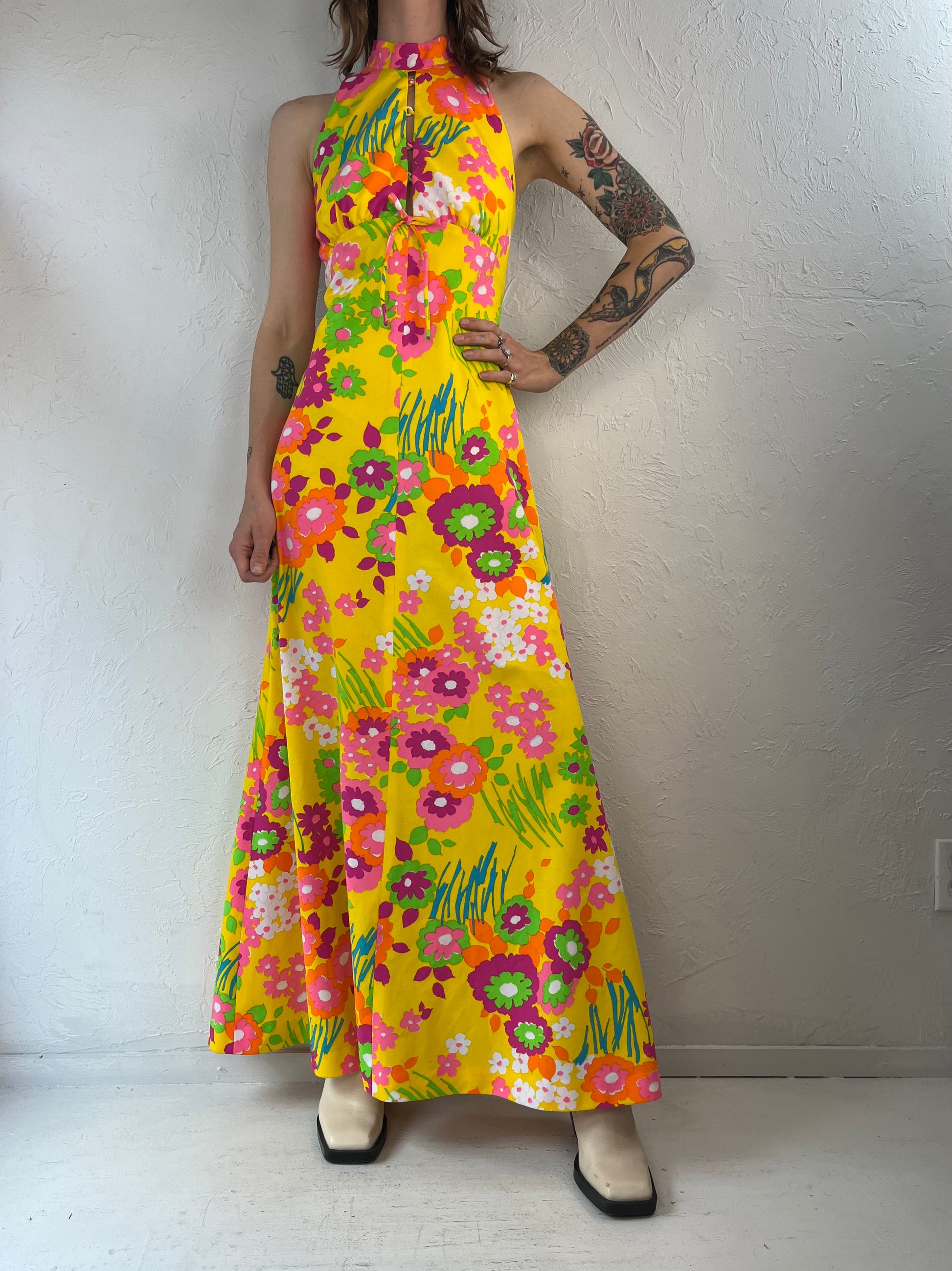 70s floral top print dress