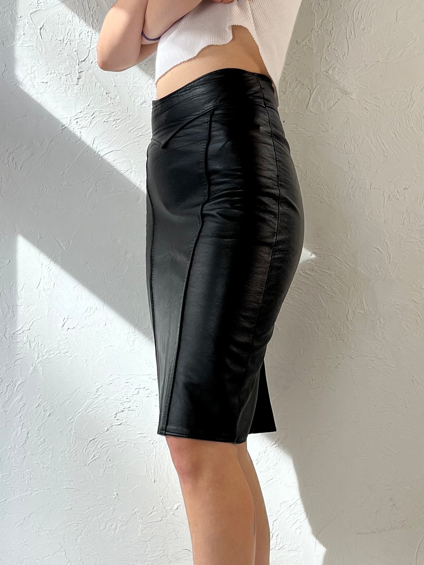 90s Black Leather Pencil Skirt Small Wildhoneygoods