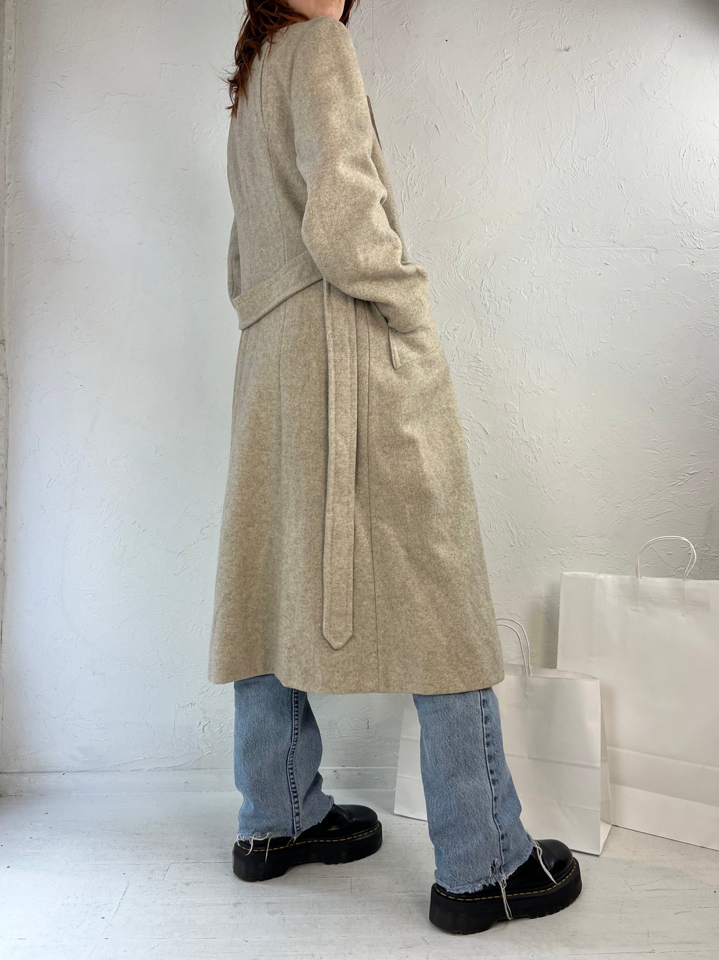 80s 'Alorna' Beige Wool Nylon Coat / Small