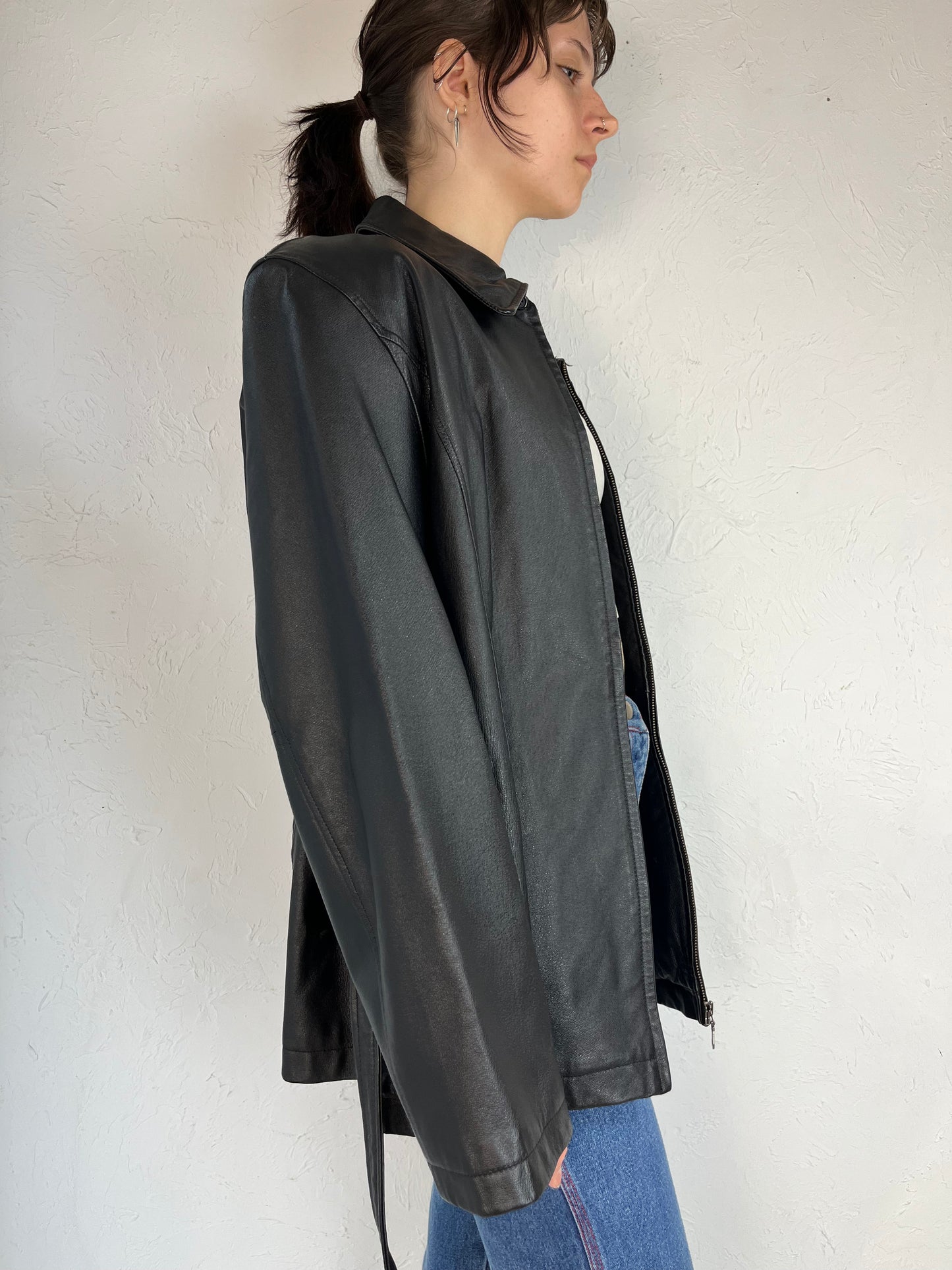 Y2K 'Jaqueline Ferrar' Black Leather Jacket / XL