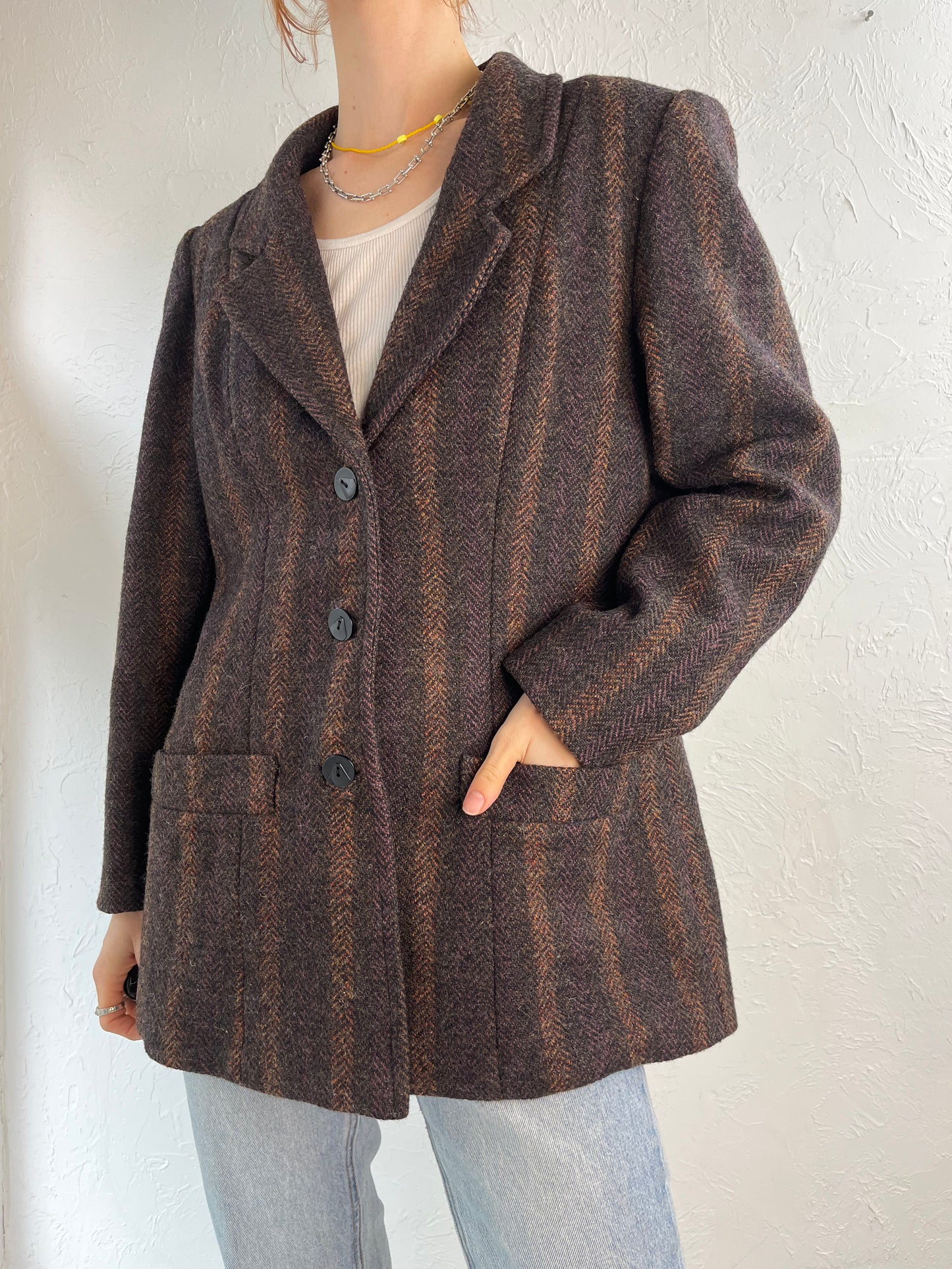 90s Herringbone Wool Jacket / Medium - Large