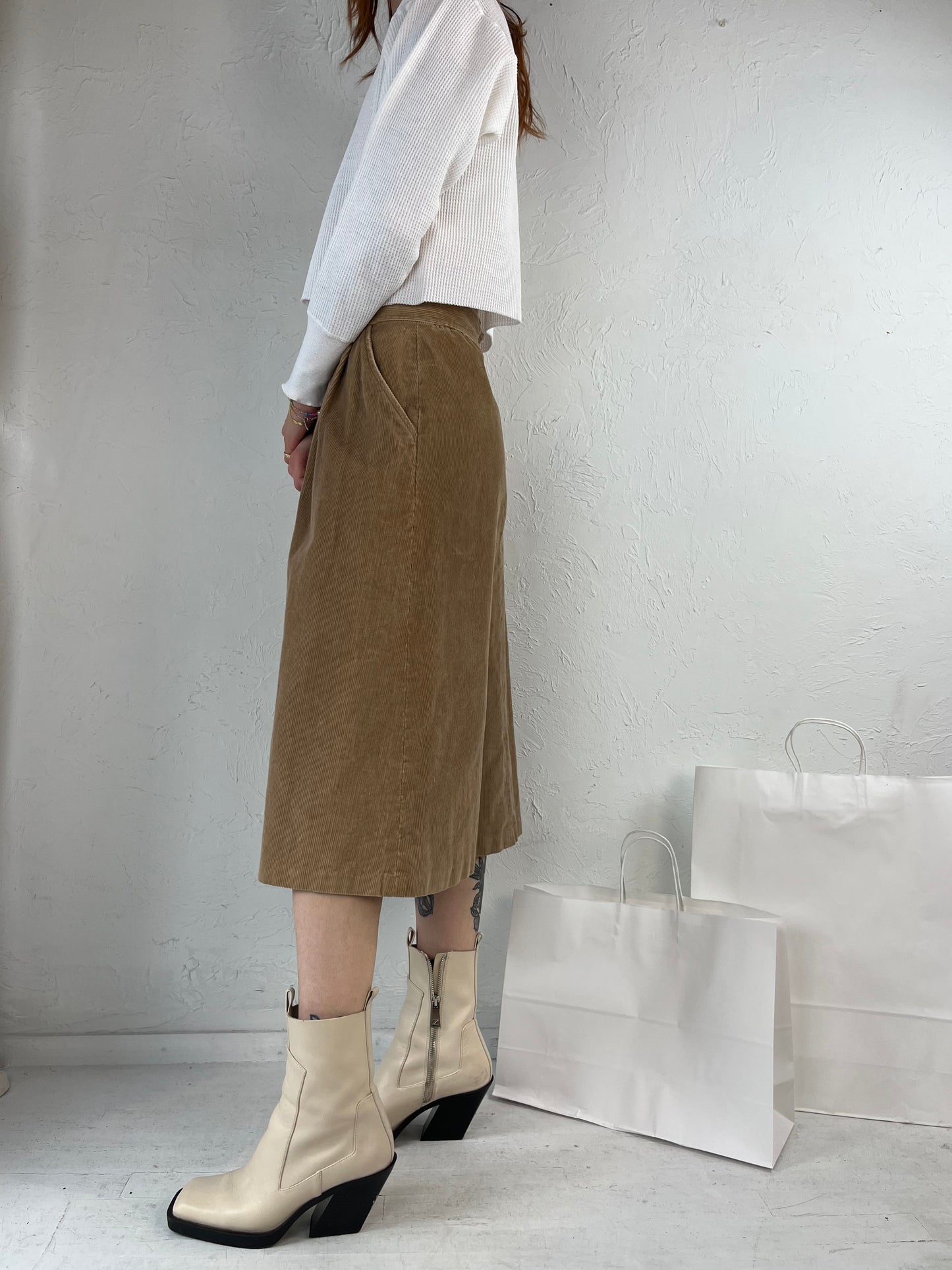 70s 'Mister Leonard' Beige Corduroy Midi Skirt / Small