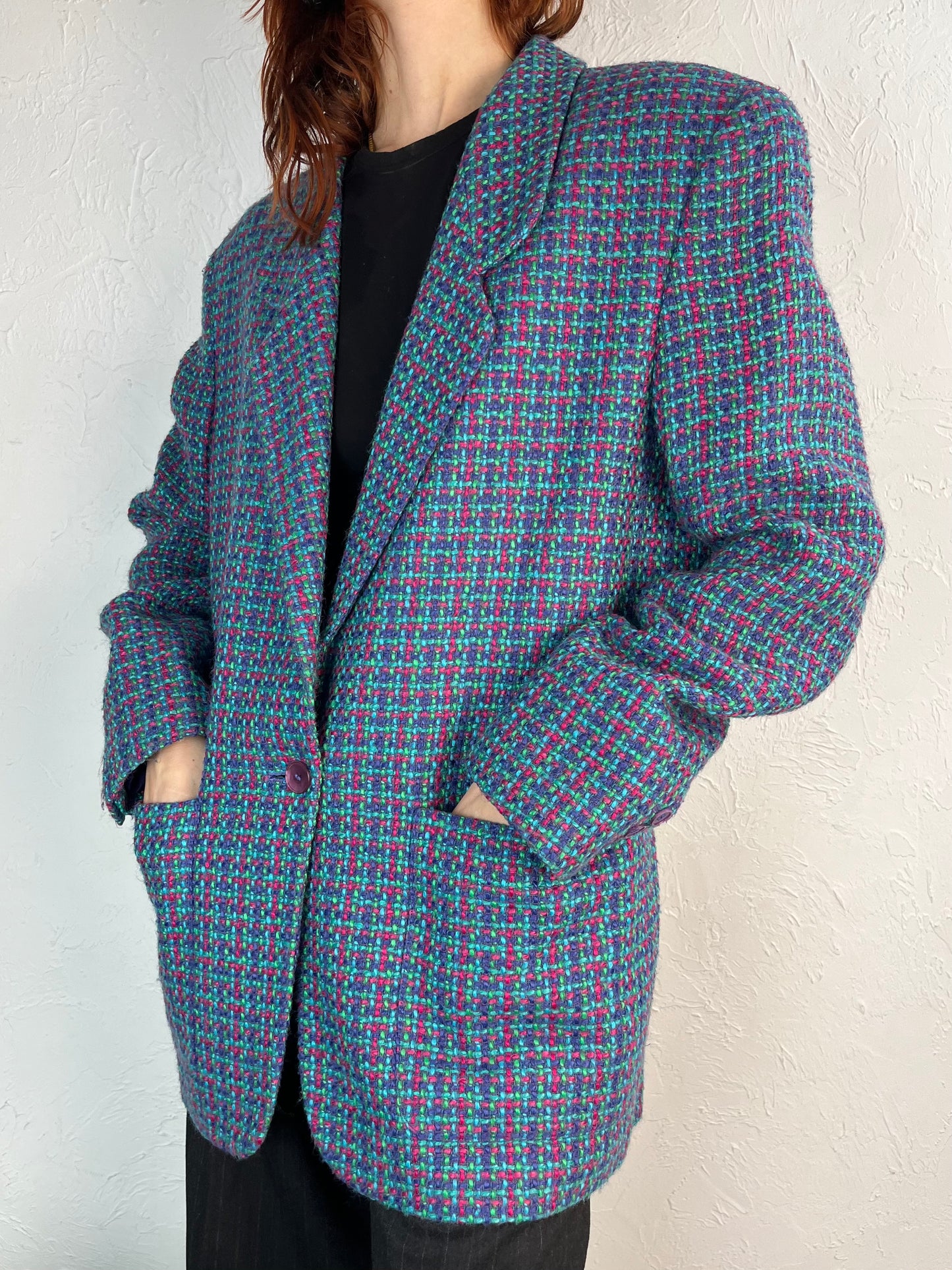 90s ‘Liz Clairborne’ Blue Plaid Oversized Blazer Jacket