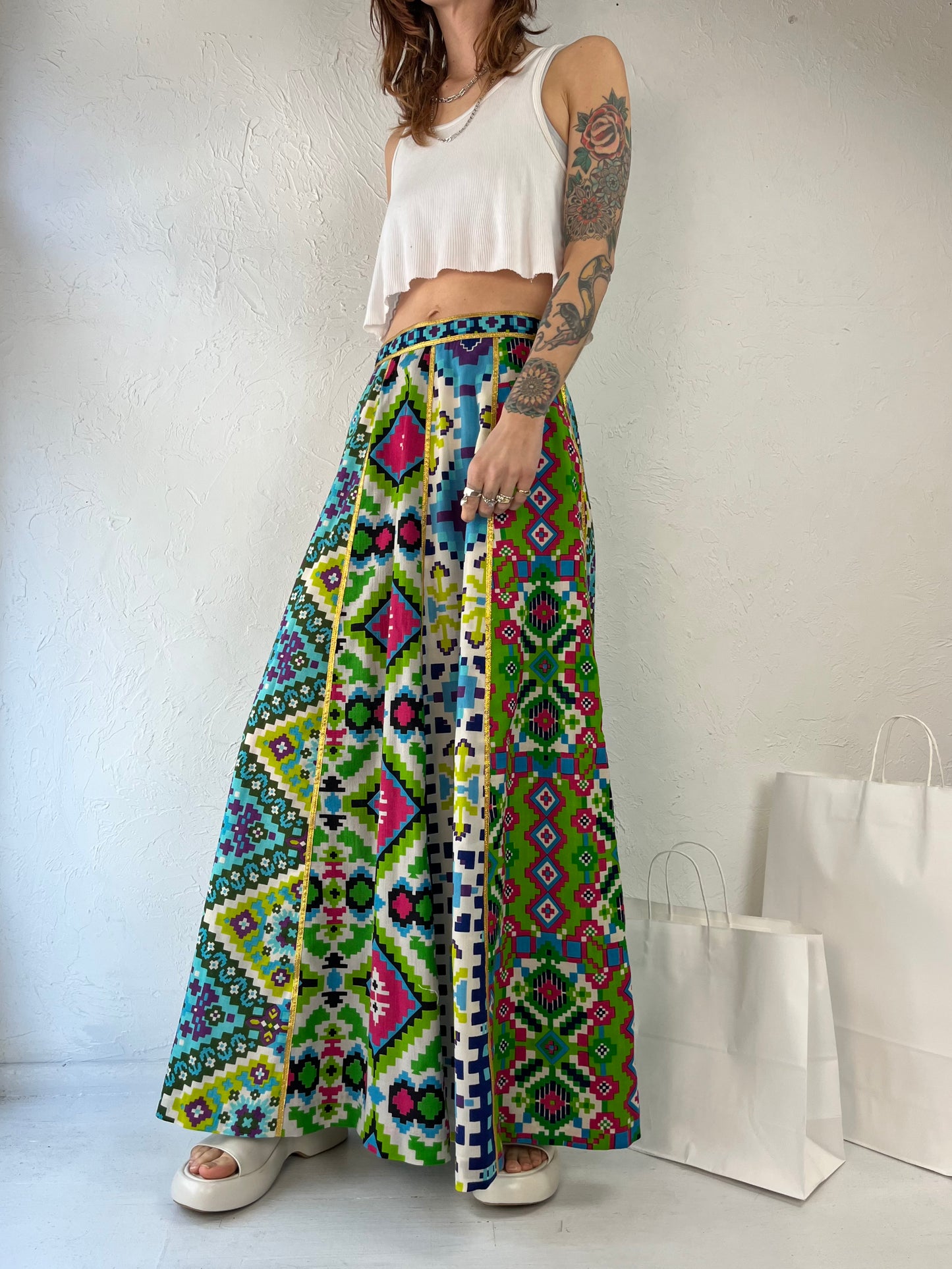 70s 'Star of Siam' Wool Abstract Maxi Skirt / Small - Medium
